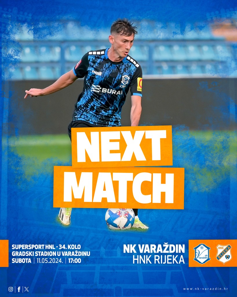 U subotu s početkom u 17:00 očekuje nas utakmica u sklopu 34. kola SuperSport HNL-a protiv Rijeke! #nkvarazdin #ovojenasgrad