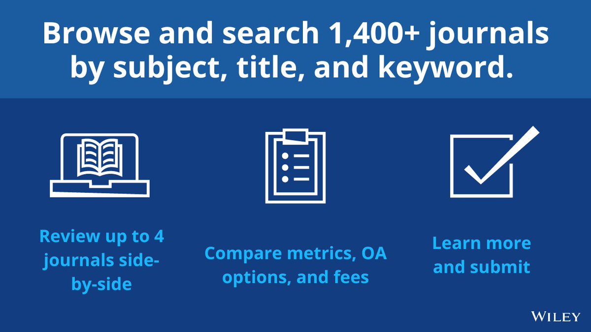 Unsure which journal is the right fit for your paper? 🤔

Wiley's Journal Finder is here to help. With it, search for journals in your field and compare them side-by-side. 🔍 #ResearcherTips

Try it out 🔗 ow.ly/z9q850RiUz5