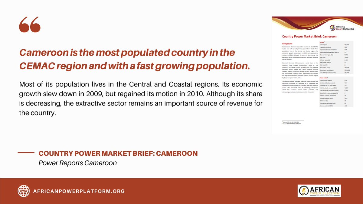 africanpowerplatform.org/resources/repo…

Power Reports Cameroon

Country Power Market Brief: Cameroon

#africanpowerplatform #africapowerplatform #energyaccess #PowerAfrica #PAYG #energy #cleanenergy #Africa #renewables #renewableenergy #electricity #solar #wind #biomass

africanpowerplatform.org/resources/repo…