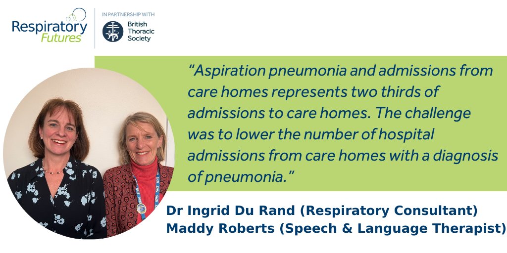 Respiratory Futures spoke to Dr Ingrid Du Rand and Maddy Roberts at Wye Valley NHS Trust in Herefordshire. In this Feature Article they share with us the background and outcomes of the Aspiration Pneumonia in Care Home project in their Trust. Read more: tinyurl.com/w8ad2vsz