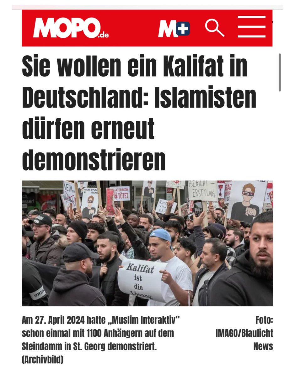 Die UNTERWERFUNG nimmt weiter Fahrt auf❗️ Die militanten Islamisten von „Muslim Interaktiv“, die unseren Rechtsstaat abschaffen und eine Mullah-Diktatur errichten wollen, dürfen am Wochenende ERNEUT ihren Hass auf unsere Gesellschaft und Lebensweise auf Hamburgs Straßen tragen.