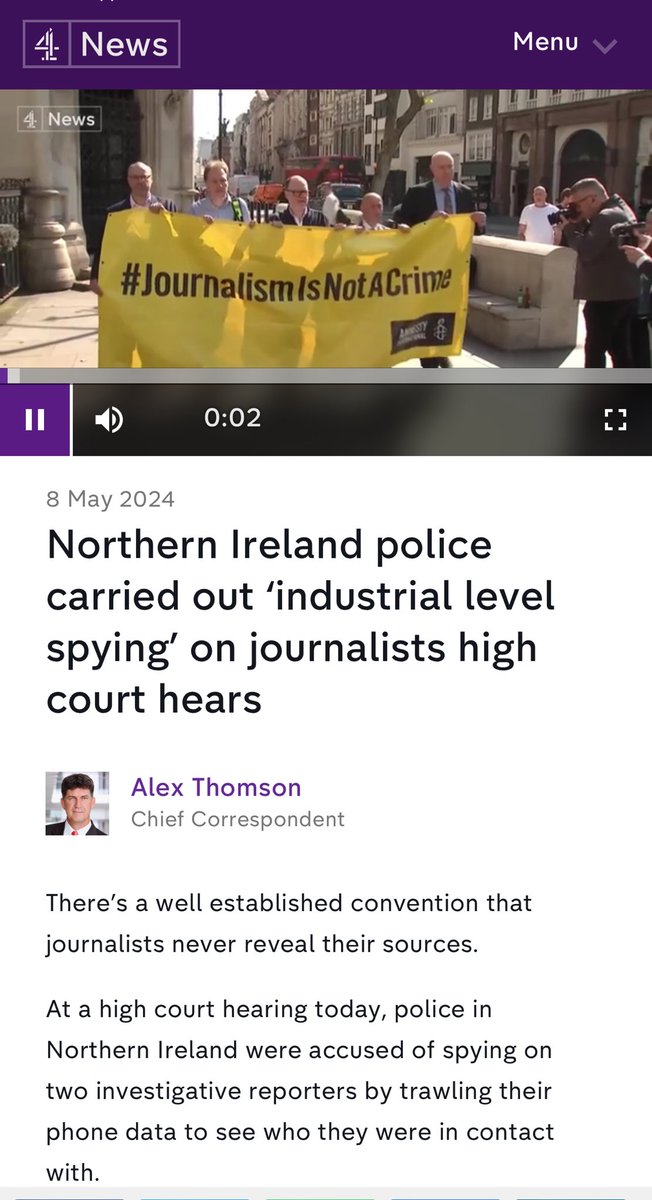 Insightful perceptive video report by ⁦@alextomo⁩ for ⁦@Channel4News⁩ on the Investigatory Powers Tribunal application brought by ⁦@trevorbirney⁩ and ⁦@BarryBelfast70⁩ #JournalismIsNotACrime ⁦@AmnestyNI⁩ ⁦@CAJNi⁩ channel4.com/news/northern-…