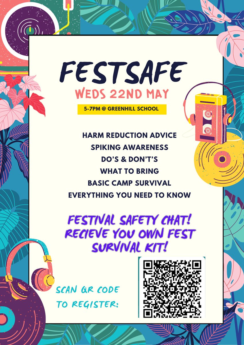 On Wednesday 22nd June the School-Based Youth Worker and Substance Misuse Team have organised a FESTSAFE pop up evening. The evening is for year 11/ Sixth form and Parents/Careers as well. The event is informal, drop in between the times below and wander round the pop up's.