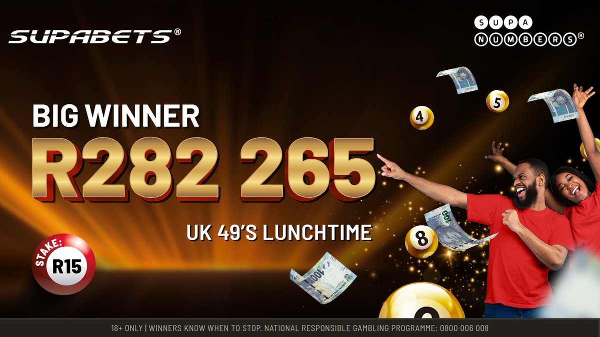 🤯R15↗️R282 265
🎉🌟 Congratulations to the Supacrew for hitting the jackpot playing Supanumbers! 🎱 Your win proves that when it comes to luck, you're truly 'supa'! Enjoy your victory.

Play Supanumbers NOW: eacdn.pulse.ly/qc0bqkok0h