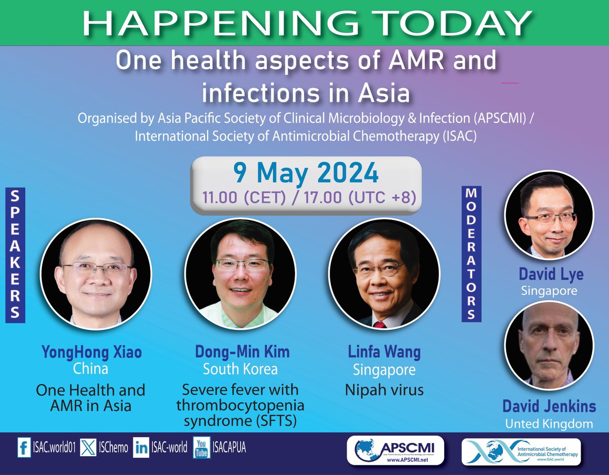 📢Happening today | webinar #Onehealth aspects of AMR and infections in Asia The ISAC / APSCMI webinar starts in one hour. 📅9 May Don't forget to register⬇️ tinyurl.com/59m46e3m #Antimicrobialresistance