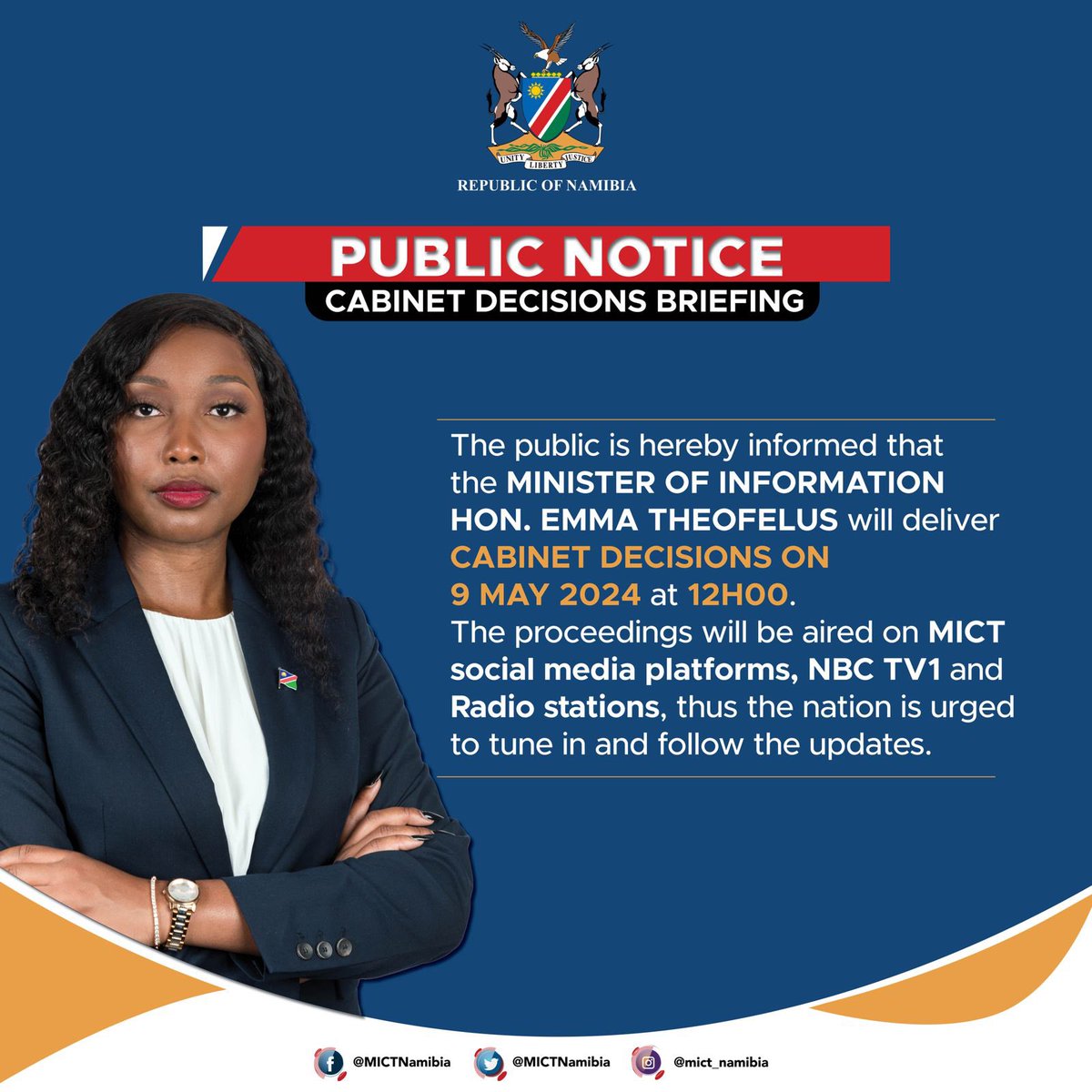 CABINET BRIEFING - Information Minister, Hon. @EmmaTheofelus will deliver the Cabinet Decisions today at 12:00. Follow the live announcement on NBC’s platforms.