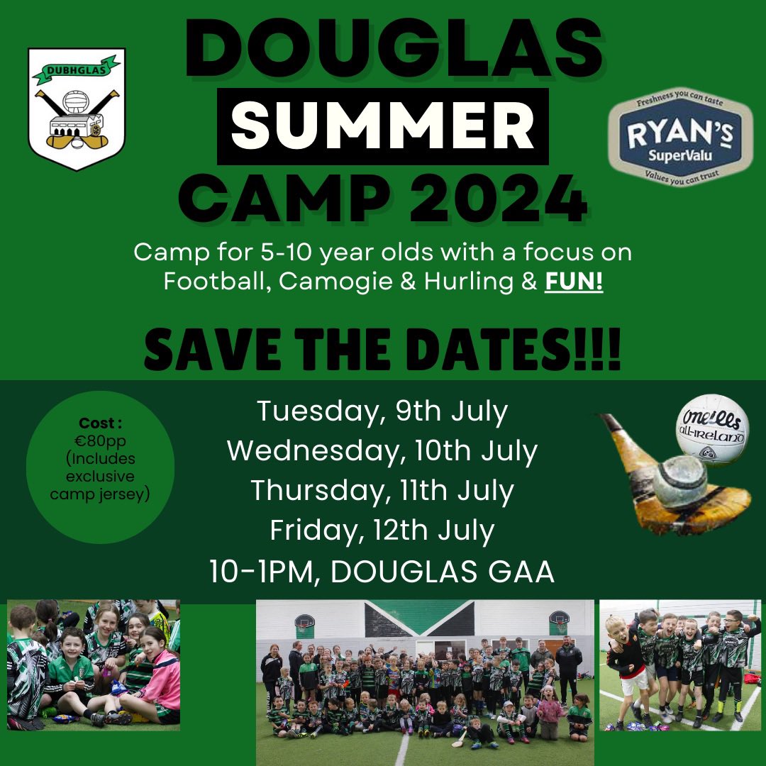 Booking for the @DouglasGAAClub @ryanssupervalu Summer camp will close on the 17th of May 2024. Please Book on the link below ASAP to avoid disappointment . member.clubforce.com/memberships_ca…