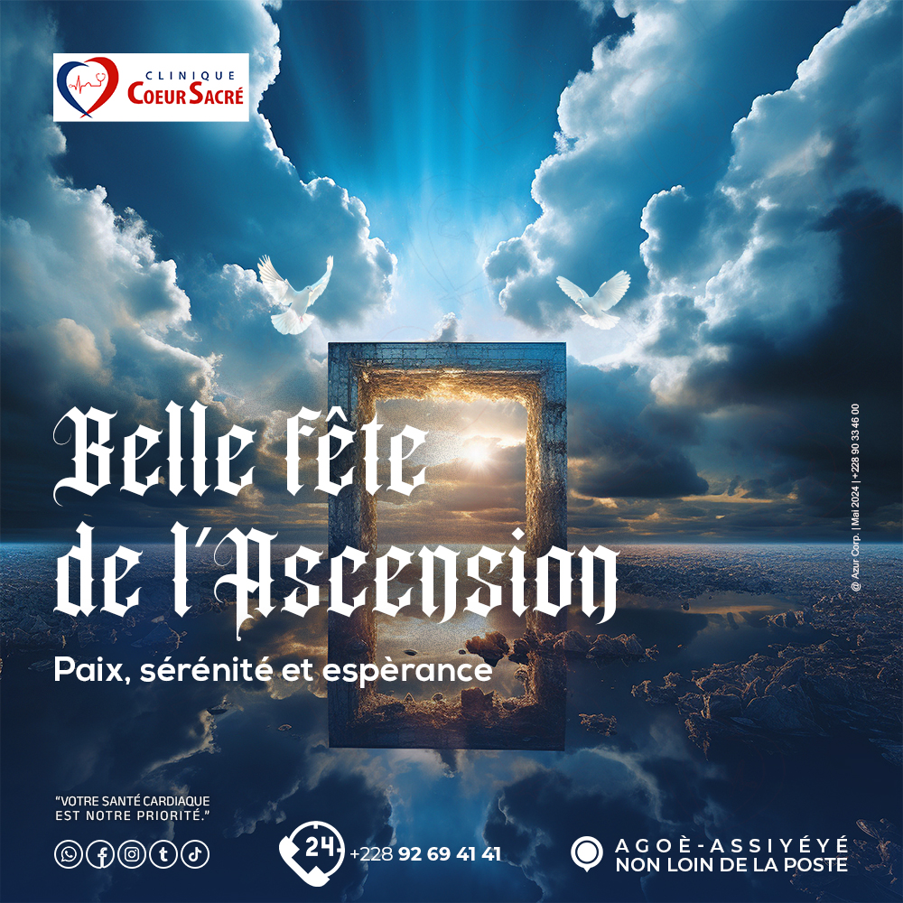 🌟🙏 Que cette journée de l'Ascension soit une source de paix, de sérénité et de réflexion pour vous et vos proches. Nous vous souhaitons une belle journée empreinte de spiritualité et de bienveillance. Joyeuse Ascension ! 🌿🌄 #Ascension #Spiritualité #Paix #CliniqueCoeurSacré