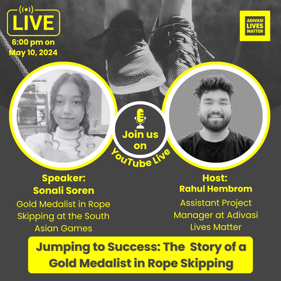 '🌟 Join us for an inspiring journey with Sonali Soren, from Bokaro Jharkhand she won South Asian Games Gold Medalist in Rope Skipping! 🥇✨ Dive into her story of triumph and perseverance on our YouTube Live this Friday, 10/05/2024.