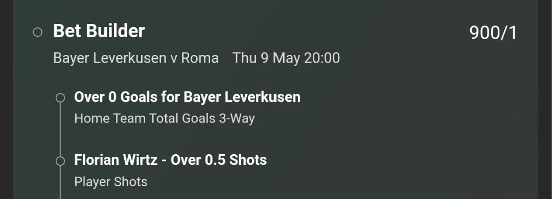 🇪🇺 900/1 BET BUILDER 💵 🕵️ #UEL #Bayer04 #ASRoma Giving £250 to 2 people if it wins 🤝 Simply LIKE❤️ & RETWEET 🔄 this tweet LOAD BET HERE ⤵️⤵️ t.me/+h-DISCDsbec5O…