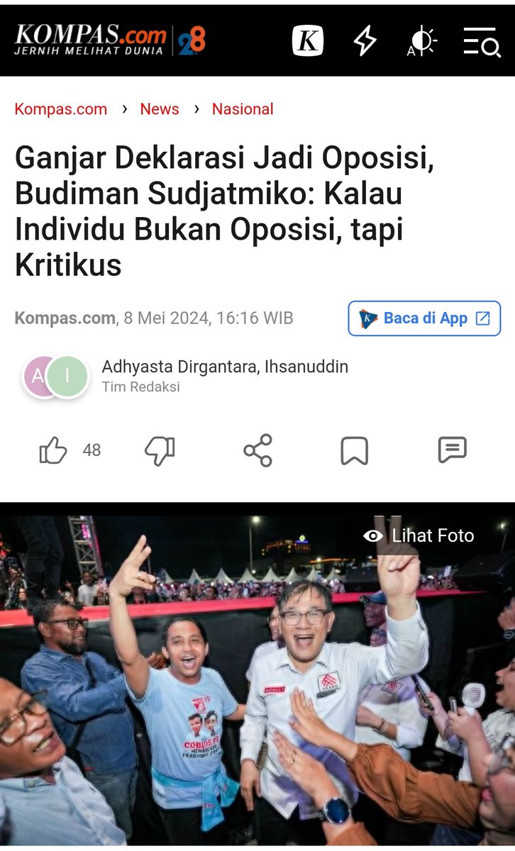 Jika sebuah partai yang menyatakan berada di luar pemerintahan, baru disebut sebagai oposisi. Eks kader PDI-P mas @budimandjatmiko menegaskan seorang individu hanya menjadi kritikus, karna tidak bisa memengaruhi keputusan partai. Maklumin aja mas, namanya jg orang kemlinthi 😬