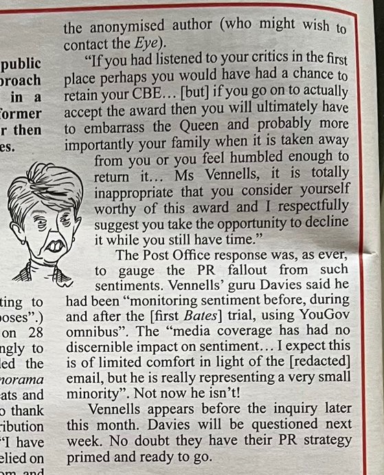 I can exclusively reveal (with his express permission) the anonymous correspondent who is the unwitting star of this week's @PrivateEyeNews Post Office column as former Subpostmaster @Jusmasel2015. Tim was onto Vennells' misjudgments before most and I'm delighted to see his…
