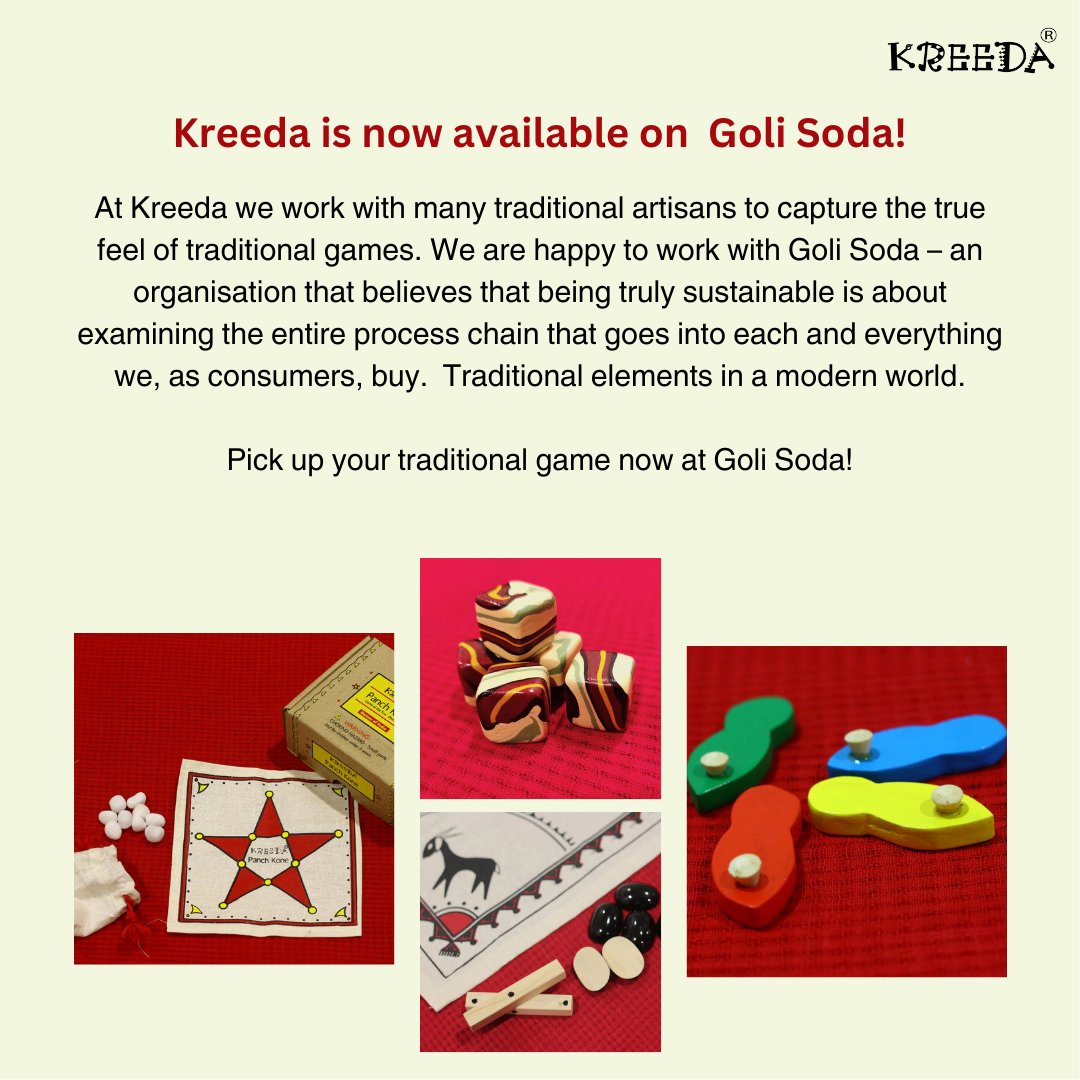 Pick up your traditional games now at Goli Soda !

For more information call us at +91 9841748309
Or write to us on info@kreedagaes.com

#explore #didyoukreedatoday #boardgames #traditionalgames #chennaisummer #new #fyp #recent4recent #culture #golisoda #sustainablestyle