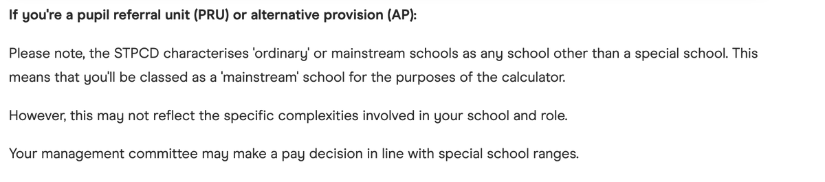Thank you to @TheKeySL for amending the pay calculator information to recognise the complexities of PRU & AP and reflect guidance. PRUsAP recognised that there was an anomaly on The Key's information & the Key addressed it very quickly. schoolleaders.thekeysupport.com/staff/pay-and-… APAssemble