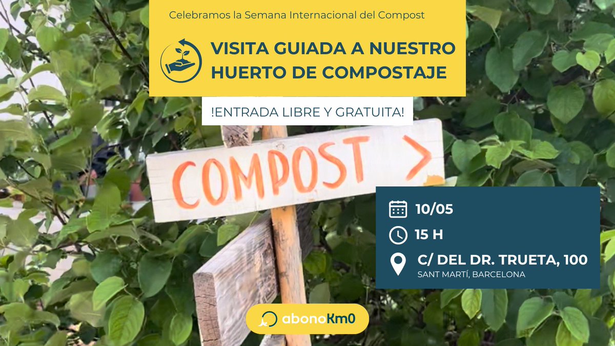 🌱 ¡Esta semana es la Semana Internacional del Compost, nuestra favorita del año!

Obviamente, queremos celebrarlo, por eso hemos organizado una visita guiada a nuestra microgranja de compost.

👇Inscríbete a través de este enlace
tickettailor.com/events/abonokm…