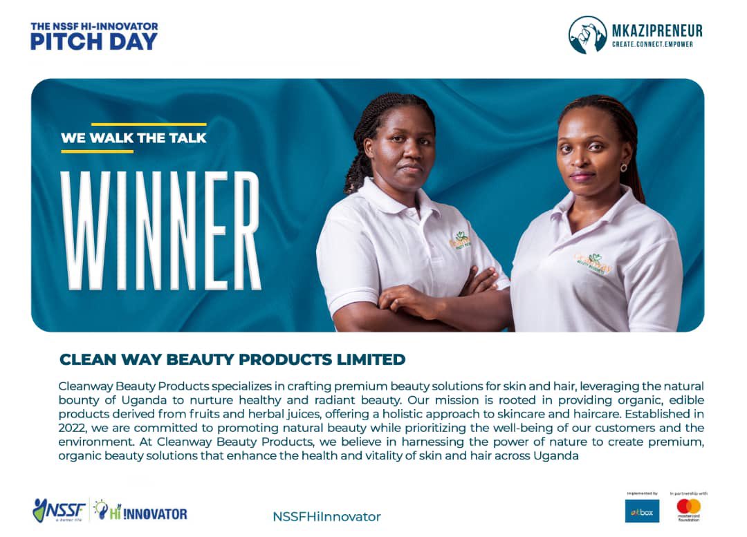 @bio17155 @nssfug @mkazipreneur @wituganda @SBIncubatorUG @OutboxHub @MastercardFdn The other four female led businesses that were singled out were; Mona MakeUp Enterprises, Pink House Spices, Nyangoli General Services Ltd and Clean Way Beauty Products Ltd. These will be pitching once again during this #NSSFHiInnovator cohort, for a chance at $20000. @nssfug