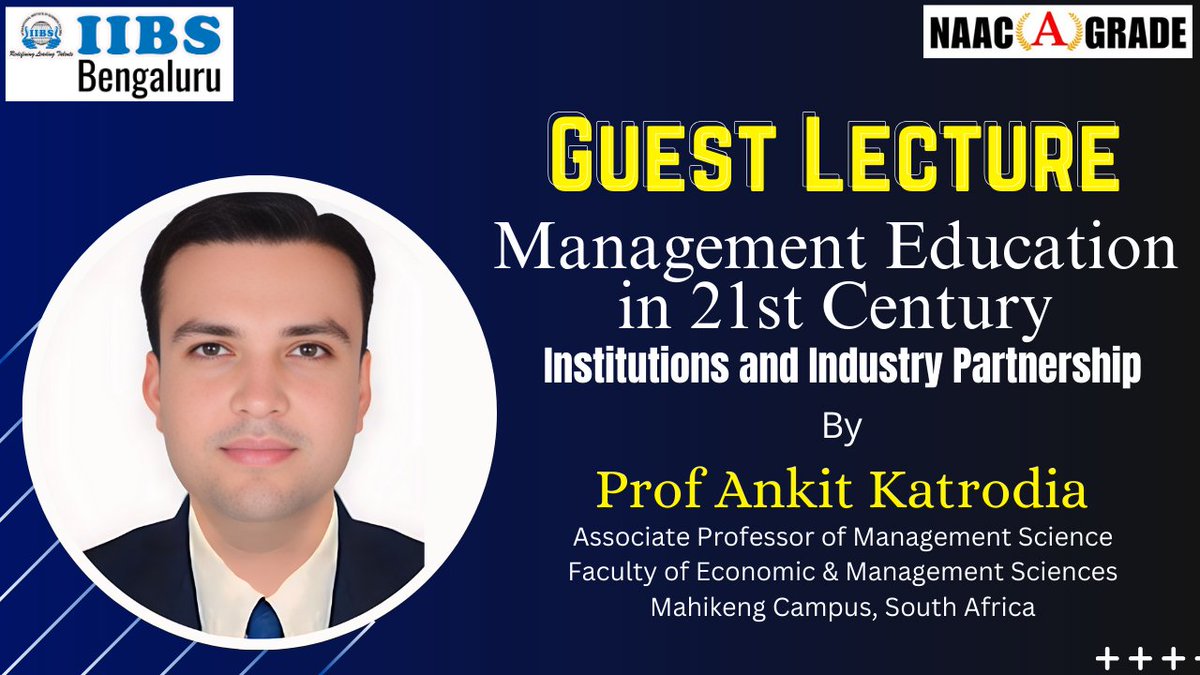 Guest lecture on 'Management Education in 21st Century Institutions and Industry Partnership with Prof. Ankit Katrodia youtu.be/CimhRu_hPo0

#ManagementEducation #IndustryPartnership #workshops #Webinar #OnlineLecture #ProfessionalDevelopment #IIBS #BSchool #MBA #PGDM