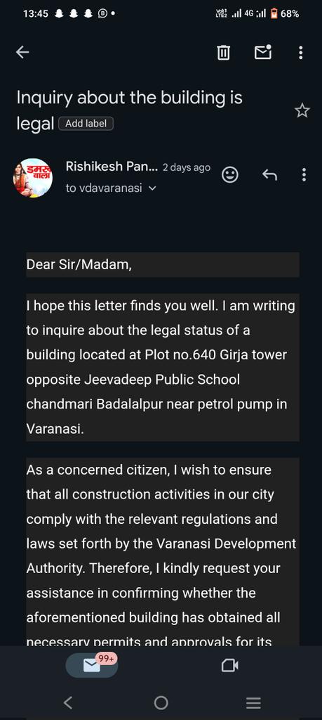@vdavaranasi @Varanasi_DM @PMOIndia @myogiadityanath 
I have requested to just confirm whether the mentioned plot no.640 girja tower opposite Jeevadeep Public School is legal.Even i wrote a email to VDA Varanasi but no reply.