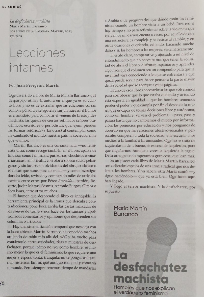 Este mes el Ambigú de la @revistaquimera nos ha hecho un hueco a la #DesfachatezMachista y a mí de la mano de @JuanPeregrinaM (no es mi primo, que os veo venir) y estoy muy contenta. 😍