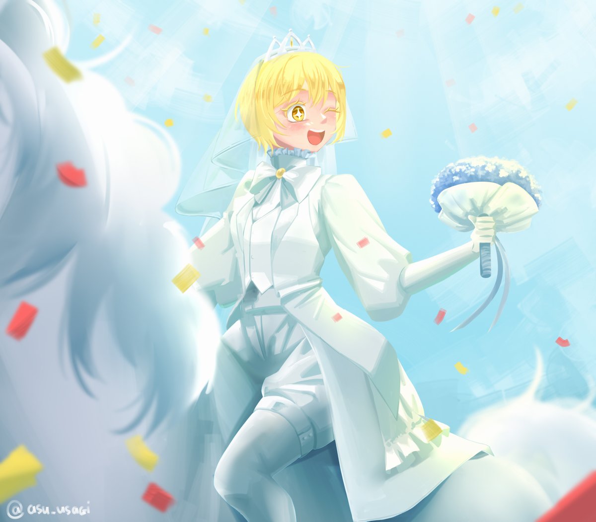 A blue sky, a beautiful bride, ridding on a horse. Who is the Groom？
花婿は誰ですか。(^v^)~
＿byAsu＿
＃リンバス #LCB #DonQuixote #LimbusCompany #ProjectMoon #weddingdress #Fanart #花嫁