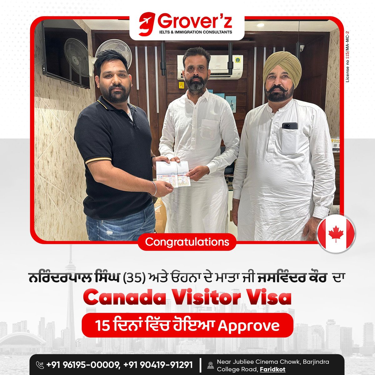 Canada Visitor Visa approved in 15 days!🇨🇦 ☎ 96195-00009, 90419-91291 Visit us: groverz.in #GroverzIeltsImmigration #Canada #VisitorVisa #VisitCanada #Visaapproved #CanadaVisa