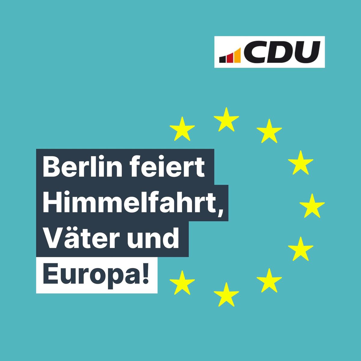#Berlin feiert! Denn heute ist nicht nur #Himmelfahrt & #Vatertag sondern auch #Europatag! Heute vor 74 Jahren wurde die Idee zur EU formuliert. Damit es mit guten europäischen Ideen weitergeht: Am 9. Juni bei der Europawahl @cdu wählen. #Berlin #EuropaBrauchtDich. ⭐️