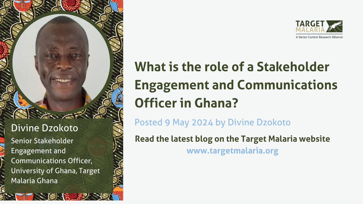 Have you ever wondered what is it like being a #StakeholderEngagement and Communications Officer working with #TargetMalariaGhana at @UnivofGh?

@DivineDzokoto sheds light on his role in the team in his new blog! You can read it here: targetmalaria.org/latest/blog/wh…

#EndMalaria #Malaria…