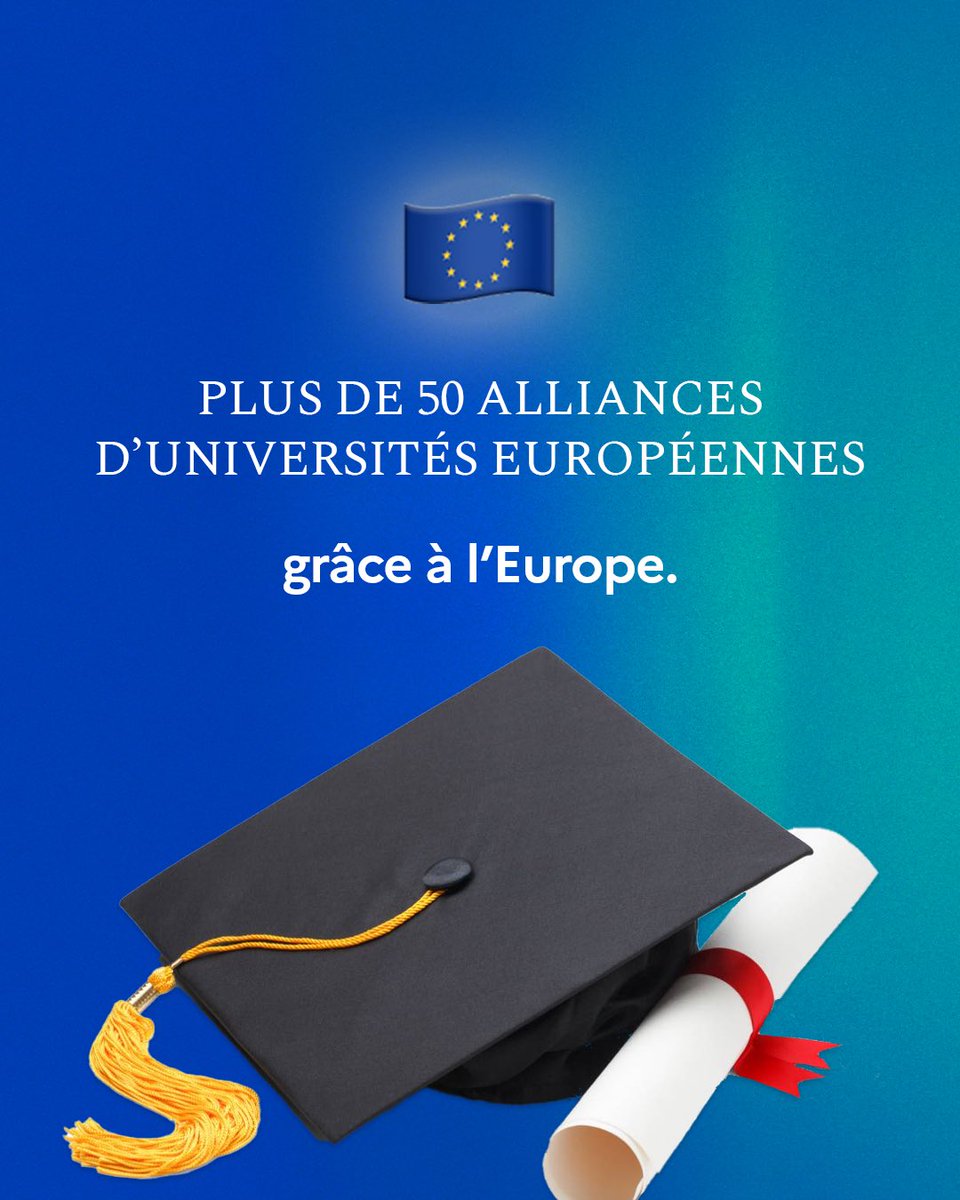 🇪🇺 Grâce à l’Europe et au discours de La Sorbonne d’@EmmanuelMacron, plus de 50 alliances d’universités européennes ont déjà pu voir le jour. Elles rapprochent nos établissements pour que les étudiants, chercheurs et universitaires puissent collaborer, étudier ou travailler ➕…