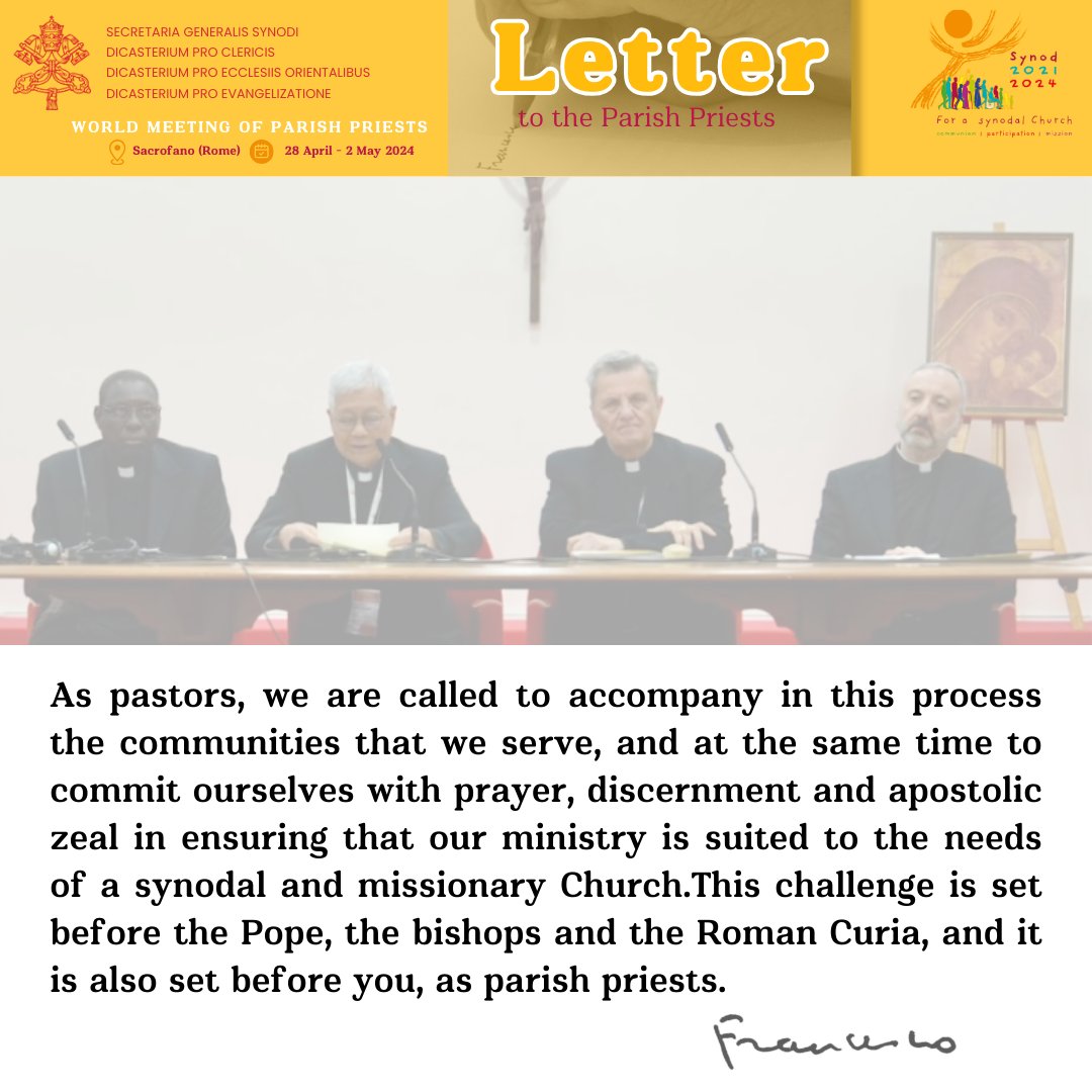 If parishes are not #synodal and #missionary, neither will the Church be - @Pontifex