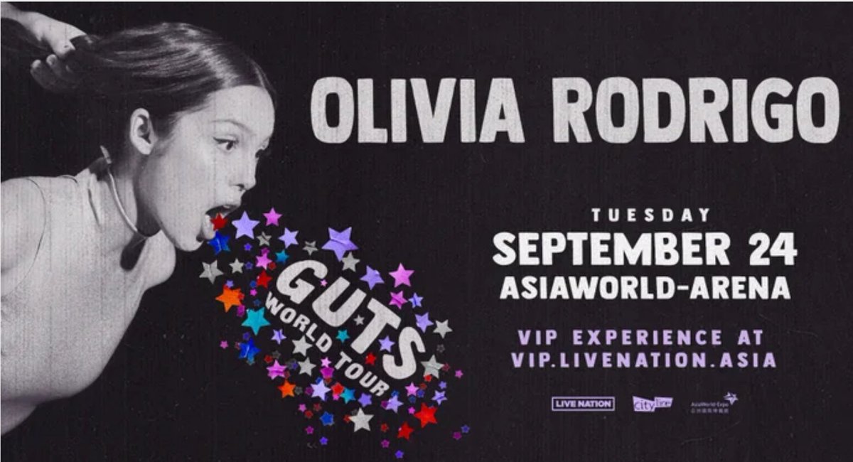 🇭🇰🇺🇸👩‍🎤 Olivia Rodrigo to perform live in Hong Kong. Pre-sale tickets to Live Nation members open 3pm May 16th. General public tickets on sale 3pm May 17th. 🗓️: September 24th, 2024 📍: AsiaWorld-Arena