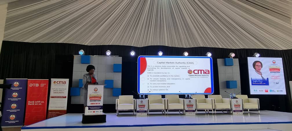CmaUganda's tweet photo. #HappeningNow: Our CEO, Josephine Okui Ossiya, is presenting at the #UMAFinancialSymposium.

She delves into accessing non-bank, long-term financing solutions through the capital markets, shedding light on innovative approaches that can drive sustainable growth for businesses. https://t.co/2r1iM196K6