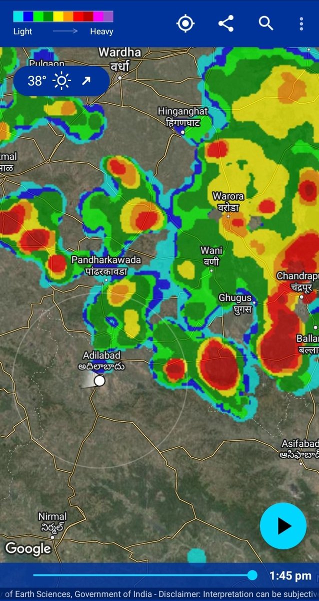 #RainAlert
Possibility of #Rain, #Thunderstorm or #Duststrom in and around #Adilabad.