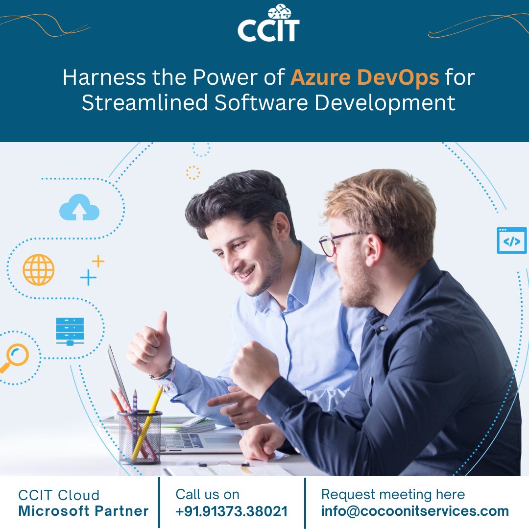 Struggling to keep up with the pace of software development? Azure DevOps is the solution! ✨ Centralized collaboration tools ⚡ Automated build, test & release processes 📈 Advanced analytics for data-driven decisions Meeting: info@cocoonitservices.com #AzureDevOps #ccitcloud