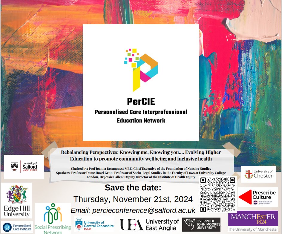 #PerCIE2024 free online conference for all passionate about making a difference to health & care education. To register shop.salford.ac.uk/conferences-an… @MrsBosanquet @NASPTweets @SocialPrescrib2 @councilofdeans @SCNACsOffical