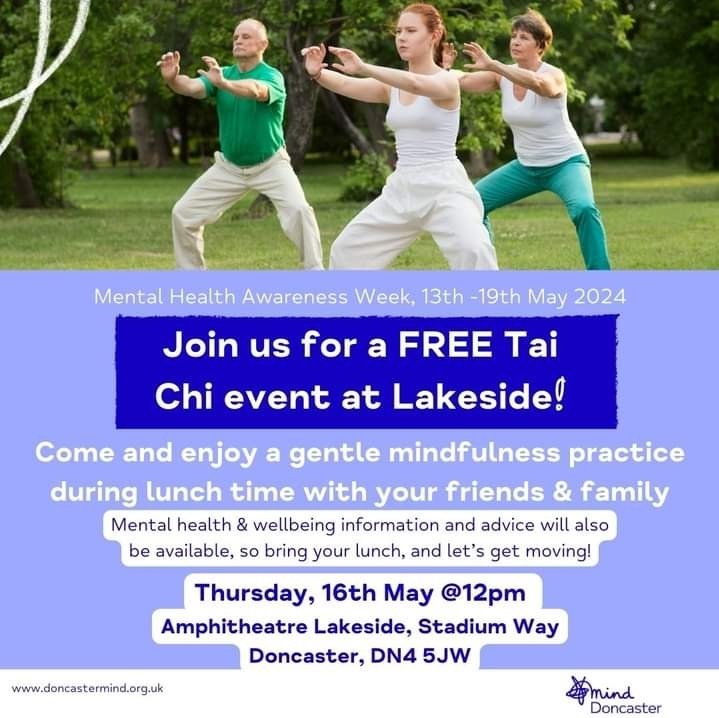 This #MentalHealthAwarenessWeek, Join @doncastermind for a relaxing mindfulness session at lunchtime! come with your friends & family & meet us by Lakeside for a gentle mindfulness exercise that’s good for your mind ow.ly/YHL450RsfEF to book your ticket now!
#DoncasterMind