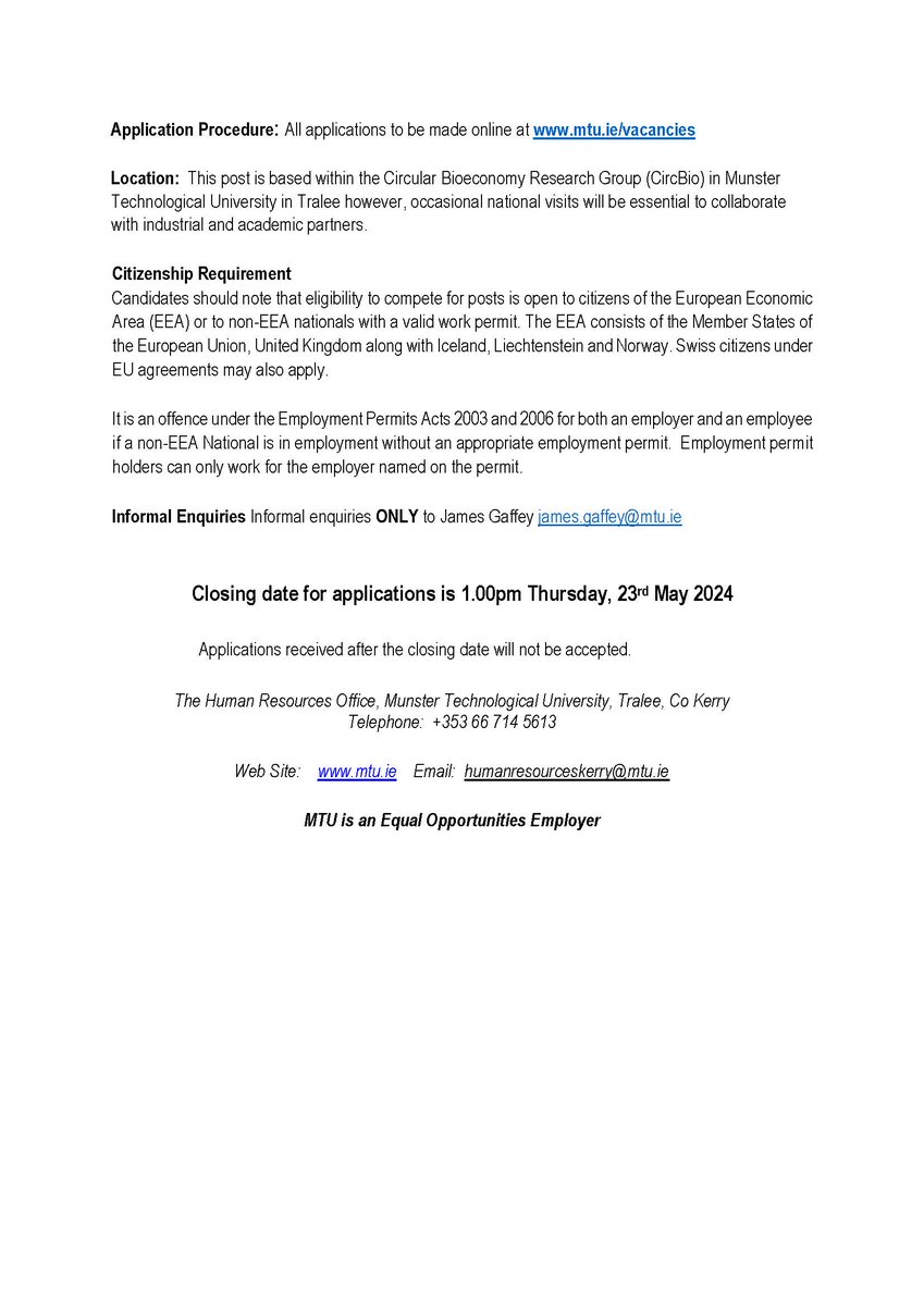 James Gaffey (@biorefineryie) on Twitter photo 🧑🌾🧑🔬🚜🌳⛽️💡♻️We're recruiting a Senior Researcher in #sustainable #biomass #modelling & #forecasting for the new <a href="/SEAI_ie/">SEAI</a>-funded #BioAssess project to join <a href="/CircBio/">Circular Bioeconomy Research Group</a>, @mtu_ie.
#climateneutrality
Applications via mtu.ie/vacancies/ until 23rd May. <a href="/UCDBioFoodEng/">UCDBiosysFoodEng</a> <a href="/uniofgalway/">Ollscoil na Gaillimhe | University of Galway</a> 🧑🌾🧑🔬🚜🌳⛽️💡♻️We're recruiting a Senior Researcher in #sustainable #biomass #modelling & #forecasting for the new <a href="/SEAI_ie/">SEAI</a>-funded #BioAssess project to join <a href="/CircBio/">Circular Bioeconomy Research Group</a>, @mtu_ie.
#climateneutrality
Applications via mtu.ie/vacancies/ until 23rd May. <a href="/UCDBioFoodEng/">UCDBiosysFoodEng</a> <a href="/uniofgalway/">Ollscoil na Gaillimhe | University of Galway</a>