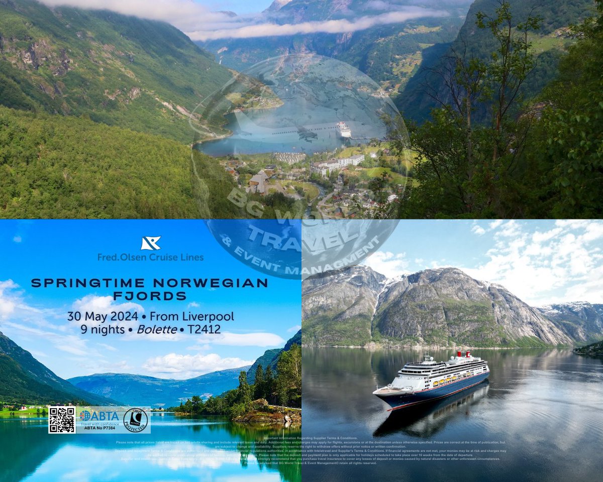🚨🚨 LATE DEAL ☀️🌷 SPRINGTIME NORWEGIAN FJORDS

👉Visit 🌐facebook.com/BGWTEM2024 or Call 📞 01223 641678
#BGWorldTravel #deals #disabledholidays #instatravel #travel #tourism #cruise #fredolsen #norwegianfjords #fjords #lastminute #lastminutedeal #deal #dealoftheday #offer