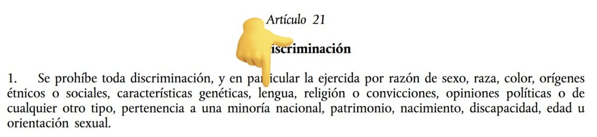 🇪🇺 #9Mayo, #DíaDeEuropa: Carta de los Derechos Fundamentales. Artículo 21. 'No discriminación'.

Quiénes promueven y apoyan la inmersión lingüística (imposición política pancatalanista) vulneran este derecho.

#LaSilenciosaCat 
#StopPancatalanismo 
#ApartheidSeparatista