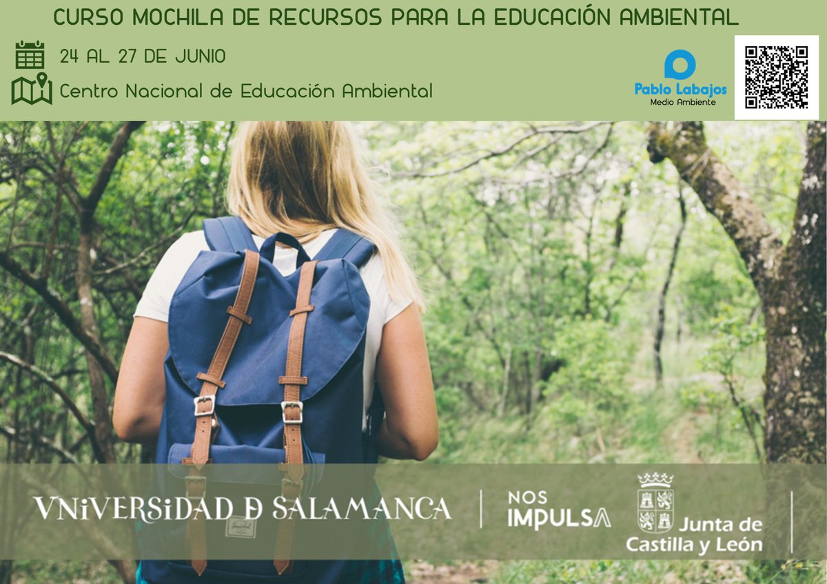 ¡Nuevo curso de #EducacionAmbiental! Una iniciativa con <a href="/oficinaverde/">Oficina Verde USAL</a> <a href="/usal/">Universidad de Salamanca</a>
Una mochila que llenaremos de forma práctica de recursos para los que queréis formaros en estas metodologías.
🗓️24-27 de Junio
📷Centro Nacional de Educación Ambiental(Sg)
+info:eventos.usal.es/116672/detail/…