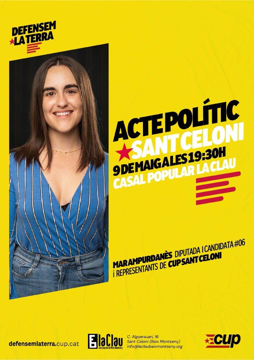 📌 Ens veiem avui a les 19.30h a <a href="/InfoClau/">LaClau BaixMontseny</a> 
Amb la <a href="/MarAmpurdanes/">Mar Ampurdanès</a> de <a href="/cupnacional/">CUP Països Catalans</a>