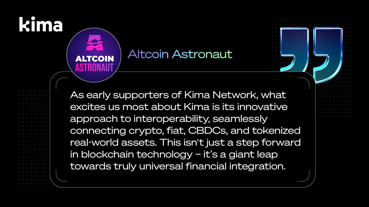 📢 What KOLs Say About Kima 📢 Hear from our Early Supporter, @AltsAstronaut 🌟 - a leading platform with top crypto reports, news, and analysis that has worked with over 50 top-tier projects, fueling growth across the crypto landscape. 🚀