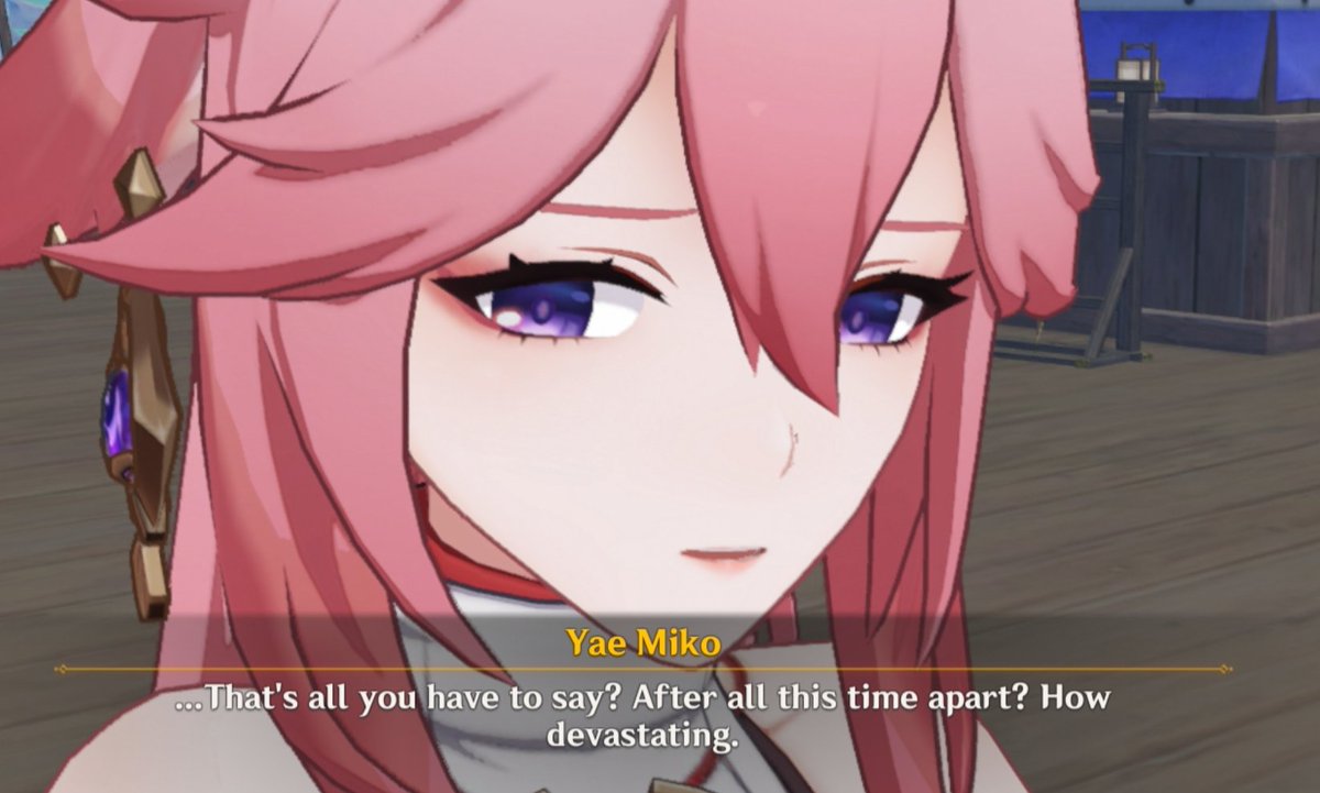 MrJummpy's tweet image. Yae Miko teasing Aether again about how she &quot;dearly misses&quot; him. She&apos;s a little jealous huh 😉

#Yaether