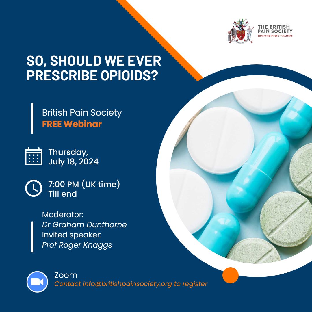 🔊 Upcoming BPS webinar: So, should we ever prescribe opioids? 💊💊, taking place on July 18th 2024 (7 pm UK time). Secure your place here us06web.zoom.us/webinar/regist…