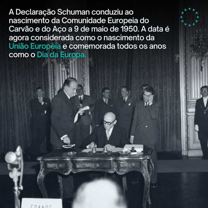 9 de maio é #DiadaEuropa e celebramos a histórica Declaração Schuman, que estabeleceu os passos iniciais para a #UniãoEuropeia como a conhecemos hoje 🇪🇺
 «A Europa não se construirá de uma só vez, nem de acordo com um plano único»  
Leia mais nas imagens 👉 #JuntosMaisFortes