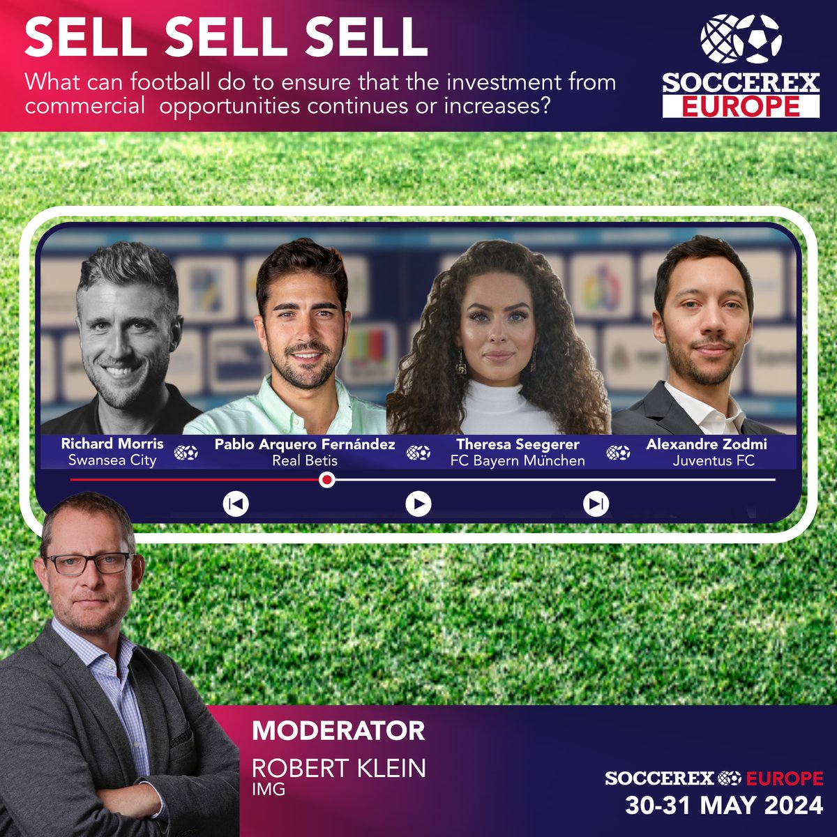 Sell, sell, sell ⚽ Panellists include: 🗣️ Richard Morris, @SwansOfficial 🗣️ Pablo Arquero Fernández, @RealBetis 🗣️ Theresa Seegerer, @FCBayern 🗣️ Alexandre Zodmi, @juventusfc 🎙️ Moderated by Robert Klein, @IMG