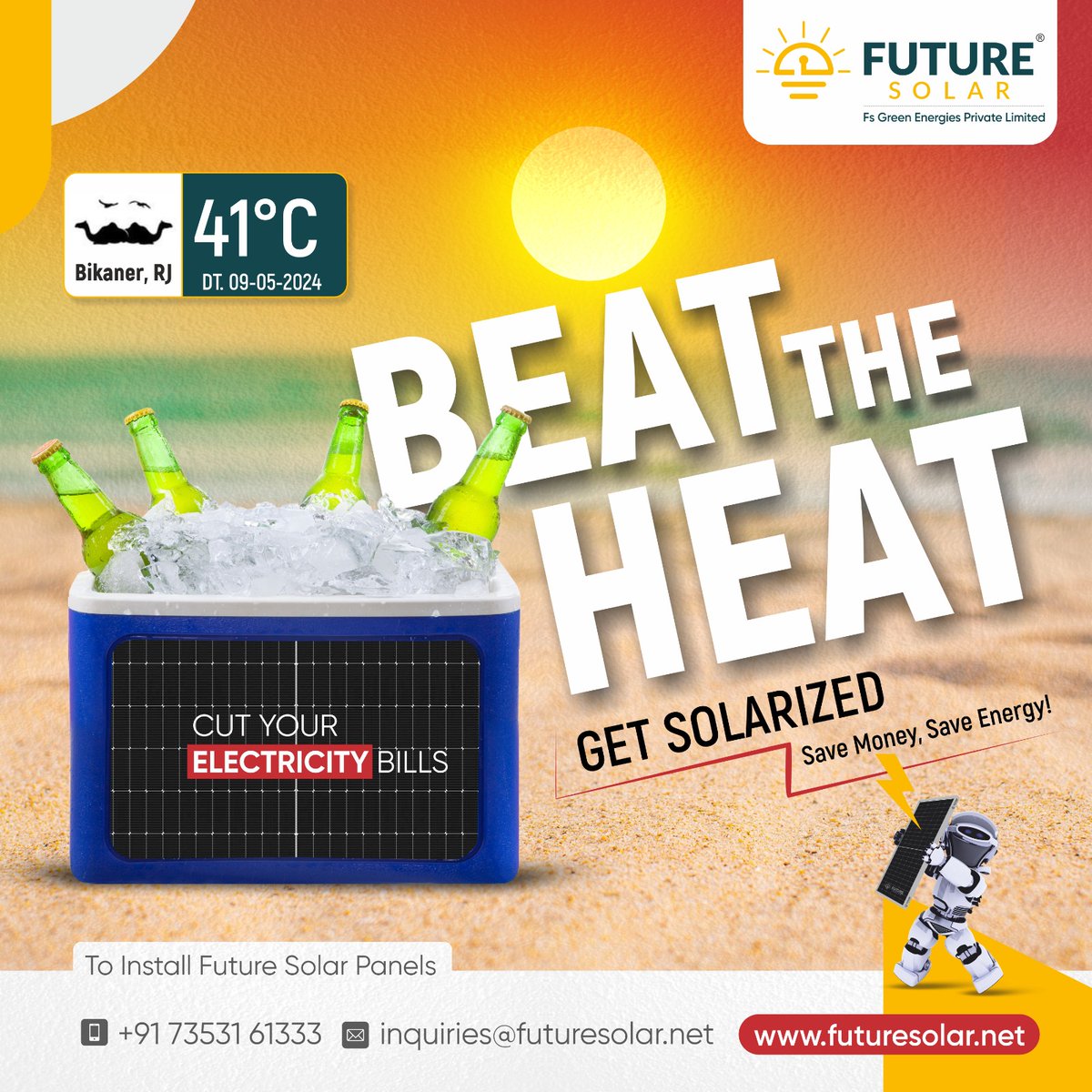 #BeatTheHeat with Coolers and Bikaneri Bhujia with your family. Install FUTURE SOLAR panels and stay cool amidst the rising heat with NO TENSION of rising electricity bills.
Install our powerhouse and enjoy the IPL.
#Bikaner #PVmodules #Technologies #sustainability #Renewable