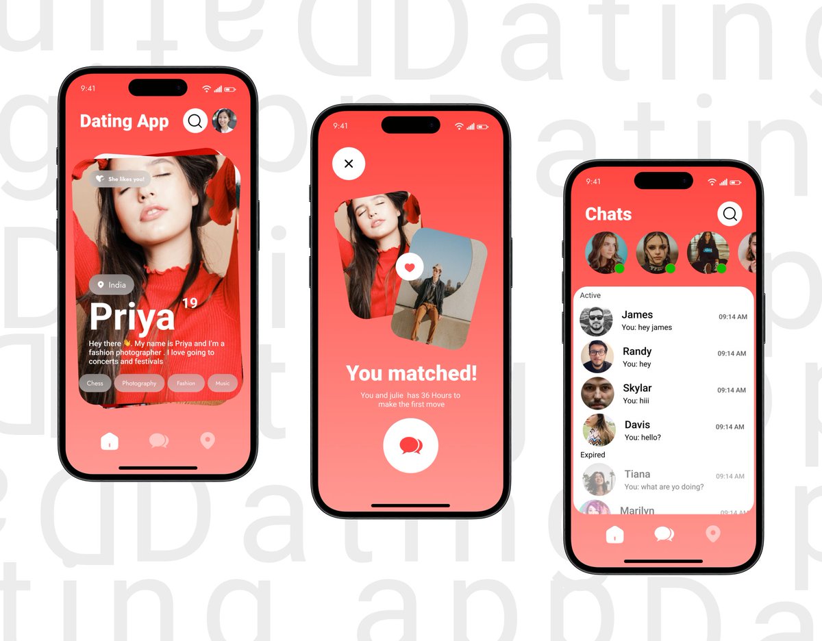 Find Your Perfect Match with Our Red theme Dating App Design
------------------------------------------------------------ Do you want to work with me?  
Drop me a line here: Killervimalraj@gmail.com