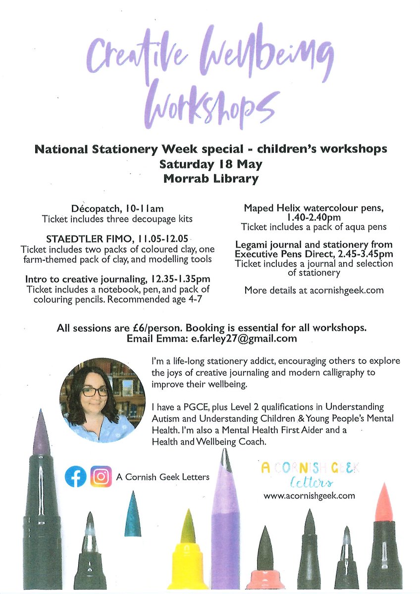 Join Emma Farley next Saturday at the library for some brilliant Children's workshops (booking essential): shorturl.at/kMW28