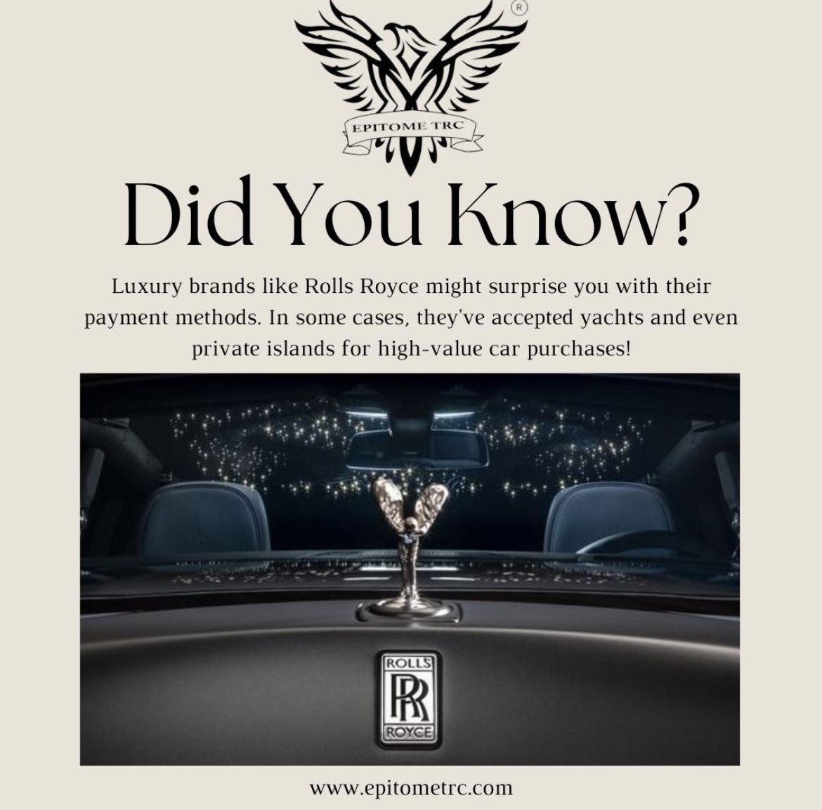 #didyouknow #fact #history #luxury #rollsroyce #payments #yachts #barter #private #islands #brands #epitometrc