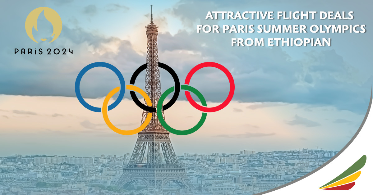 Feel the excitement of the upcoming Paris 2024 Summer Olympics, flying Ethiopian with its special offer! Make sure you book your ticket until June 1, 2024, and travel between July 1 and 19, 2024. Terms and conditions apply. #FlyEthiopian #Paris2024 #olympics2024 #specialoffersr